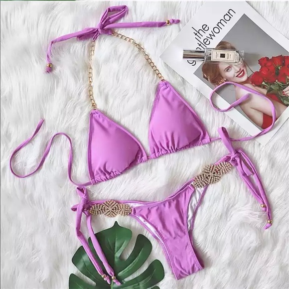 Jeweled Purple Bikini Set - Picture 1 of 3